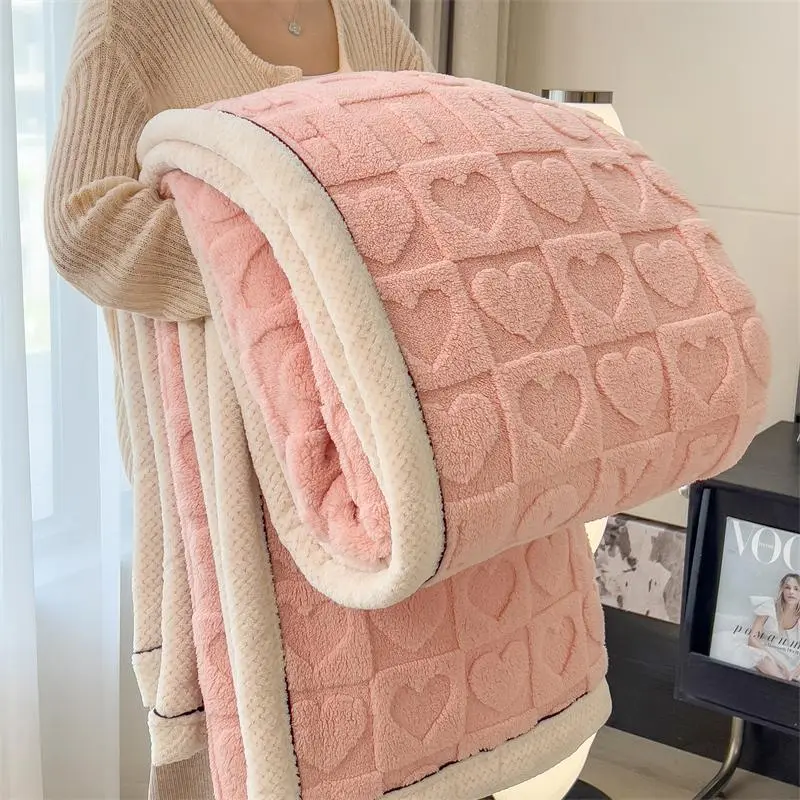 Heart Pattern Knitted Fleece Warm Lightweight Cozy Blanket, Soft Comfortable Throw Blanket, Bedroom & Living Room Blanket, Perfect for Dormitories and Travel, Heart Shaped Blanket, Comfy Blankets, Soft Blankets