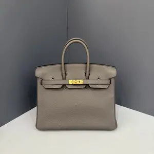 Pre-owned HERMÈS Leather tote bags Hermes Birkin 25 Togo 8F Etain (sc020326a2)