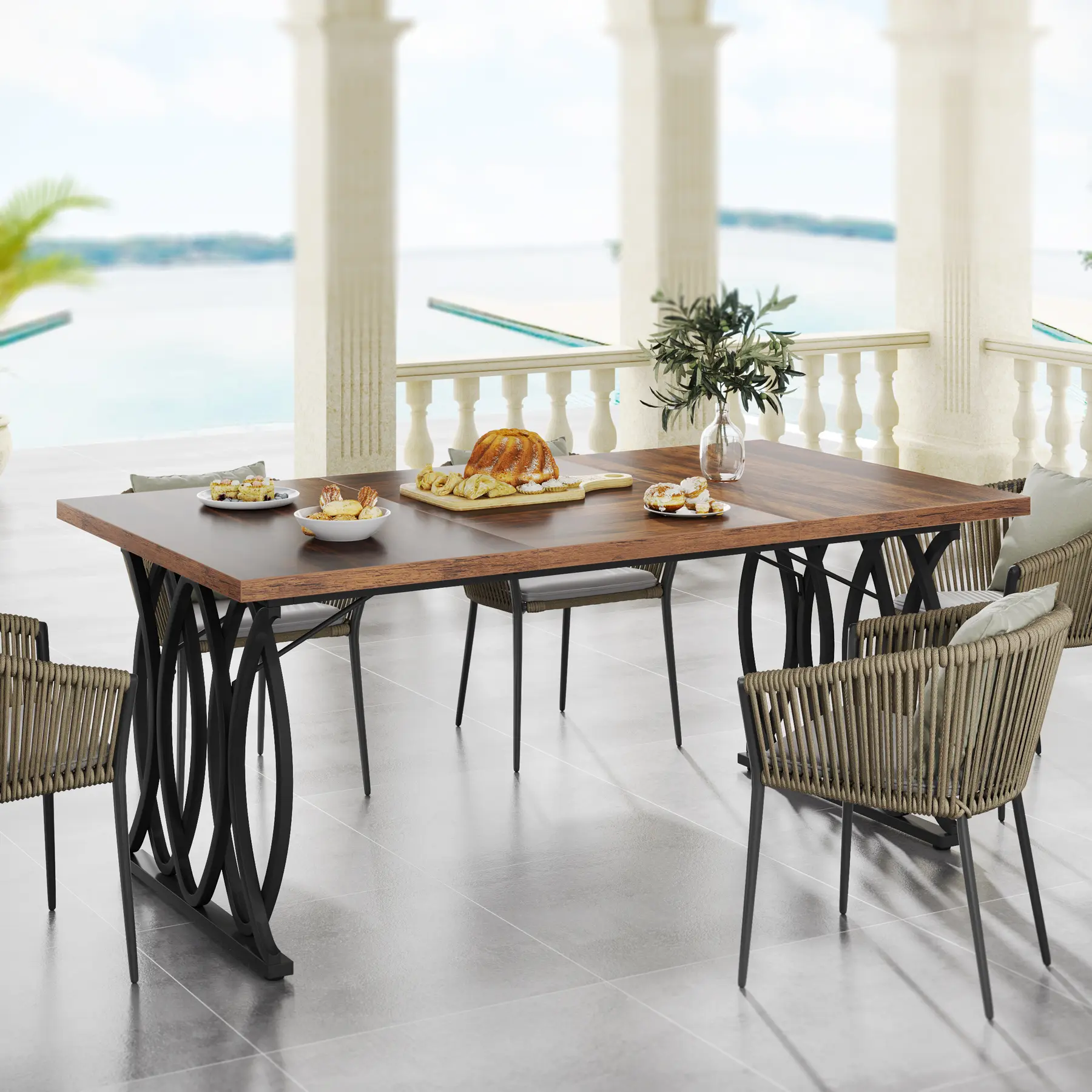 Tribesigns Modern Dining Table for 4-6 People, 63" Large Rectangular Kitchen Table with Faux Marble Tabletop and Gold Geometric Legs, Unique Dinner Table Kitchen & Dining Room Furniture