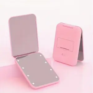 Compact Travel Makeup Mirror with LED Light, Foldable Handheld Small Mirror, Dual-Sided Portable Cosmetic Mirror, Valentine's Day Gift, Lighted Makeup Mirror