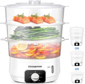 3 Tier Electric Food Steamer 13.7QT Vegetable Steamer 800W Turbo Steam 60 Minute Timer BPA Free Baskets for Cooking Rice Vegetables Meat Fish Detachable Cookware for Family