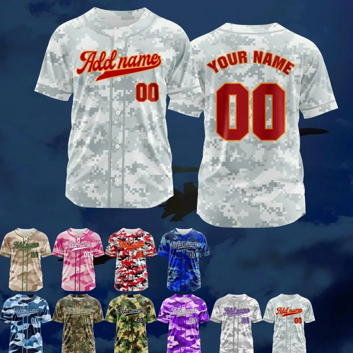 Custom Camo Baseball Jersey, Personalized Name Number Uniform, Women Sports Fan Apparel