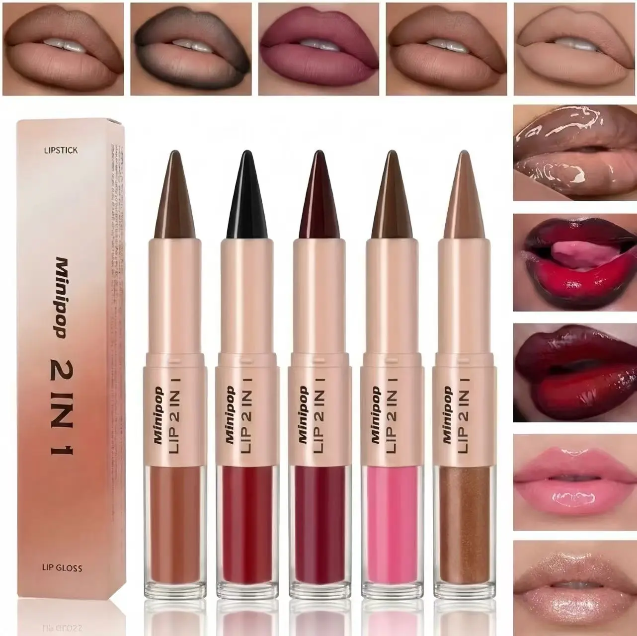 2 in 1 Lip Liner and Gloss Set – Waterproof Lip Liner Pen with Mirror Shine Hydrating Lip Gloss, Plumping Long Lasting Non Sticky Lip lipgloss lipstick makeup