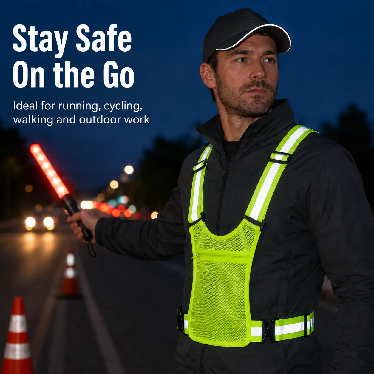 Adjustable Strap Reflective Safety Gear Vest with Storage Pockets, Breathable Polyester High Visibility Vest for Outdoor Running and Cycling, Increases Visibility In Dark, Low-Light Conditions, Provides Safety In Low-Light Conditions
