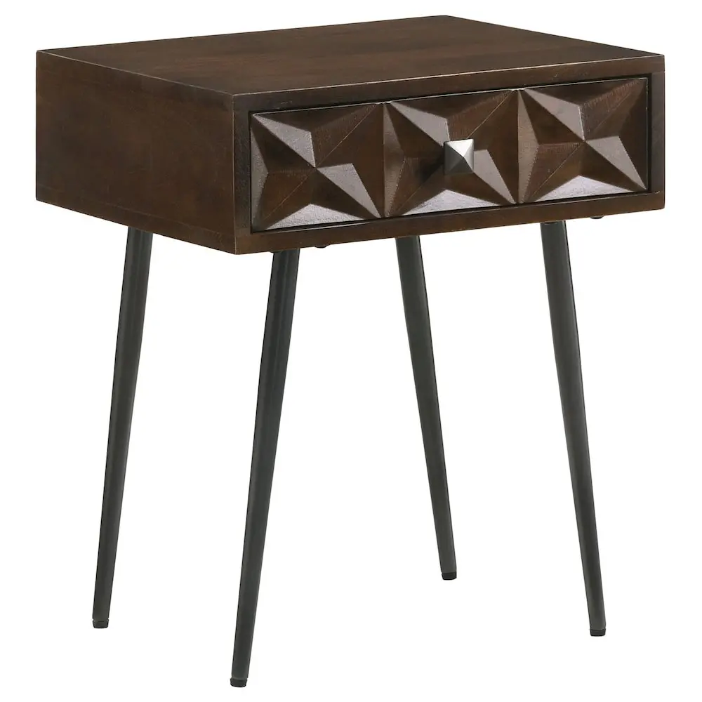 Ezra 1-Drawer Rectangular Accent Table, Coffee Brown Eclectic Eco-Friendly Space-Saving Indoor Furniture, Brown Accents Living Room Side Table