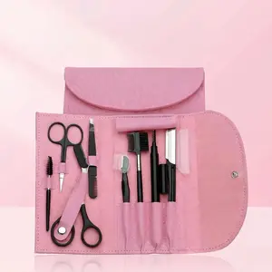 8PCS Eyebrow Grooming Kit Professional Brow Shaping Set with Tweezers Razor Scissors Brush Portable Travel Case for Men Women Stainless Steel Tools Pink Pouch tiktokshopspringglowup