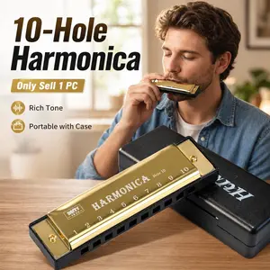 C Key 10-Hole Harmonicas, Durable, Diatonic Blues Harmonica with Case & Polishing Cloth, for Blues Folk Jazz Pop, Musical Instruments, tone and sound accurate, Mouth Organ, for Adult Beginners, using on stages, family, party, Gift Harmonica