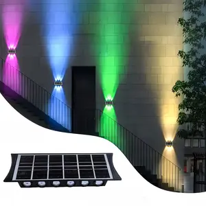 【Mother's Day Gift 】MIMIRGB Modern Outdoor Lighting Solar Wall Light RGB Novelty Yard Fence Light 2-Sided Lighting 8LEDs Up Down Design High Efficiency 1800mAh Battery Capacity Easy Installation