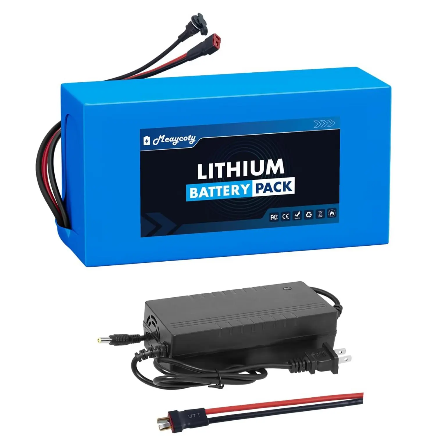 Meaycoty 36V 14Ah 504Wh Waterproof PVC Ebike Lithium Battery Pack, with 30A BMS & 2A Fast Charger, for 0-750W Electric Bicycles, Scooters
