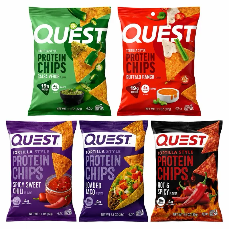 Quest Protein Chips Crispy Crunchy Puffed Crisp Snack Variety Pack (5 Bags)