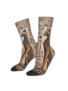 BIIHUDU 's Egyptian Hieroglyphic Socks - Full-Body Ancient with Anubis, Pharaohs & Pyramids - Egyptian-Themed Footwear for History Buffs, Themed Parties & Costumes (Comfortable Durable Casual Socks)