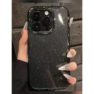 1pc Fashion Glitter Transparent Black TPU Protective Phone Case Compatible With Iphone 16/16Pro/16Plus/16ProMax,11/11Pro/11ProMax, 12/12Pro/12ProMax, 13/13Pro/13ProMax, 14/14Pro/14Plus/14ProMax, 15/15Pro/15Plus/15ProMax