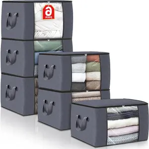 6-piece/12 piece clothing storage bag with foldable thick cloth blanket, used for organizing clothing storage bags and bedding bags (gray)