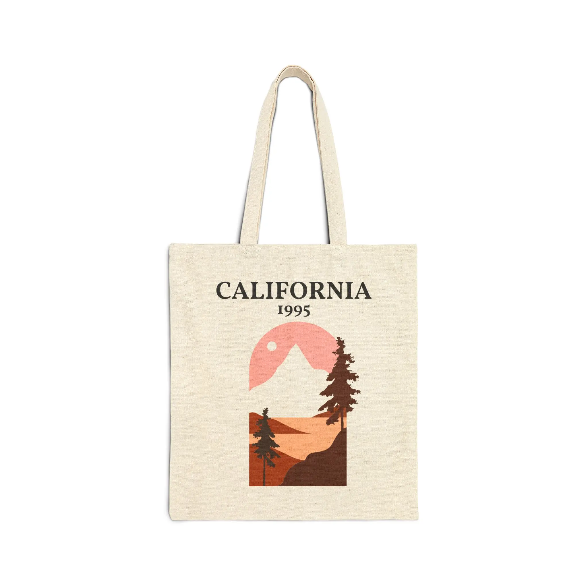 California 1995 Mountain Sunset Tote Bag | Retro Nature Canvas Tote