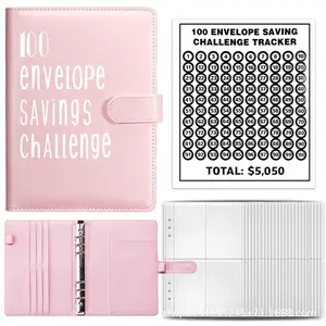 Pink/Black A5 Budget Planner Binder, 100 Numbered Cash Envelopes Included, Fun 100 Envelopes Saving Challenge to Accumulate $5,050 Easily