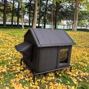 Outdoor Cat House Weatherproof, Extra Large Elevated Feral Cat House for Outside/Indoor, Insulated Stray Cat Shelter with Zipper, Waterproof Cat Tent