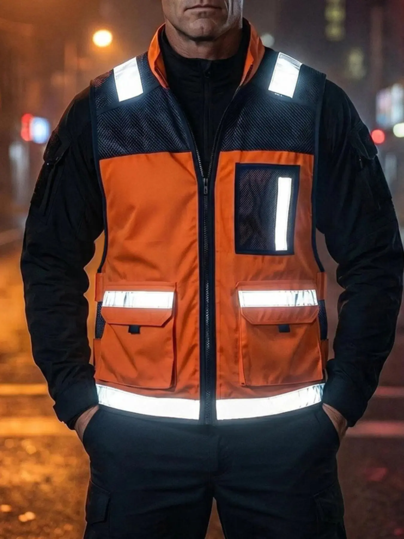 American Summer Commute Tactical Outdoor Men's Work Vest, Reflective Strips Visibility Emergency Jacket, Patrol Uniform, Functional Streetwear