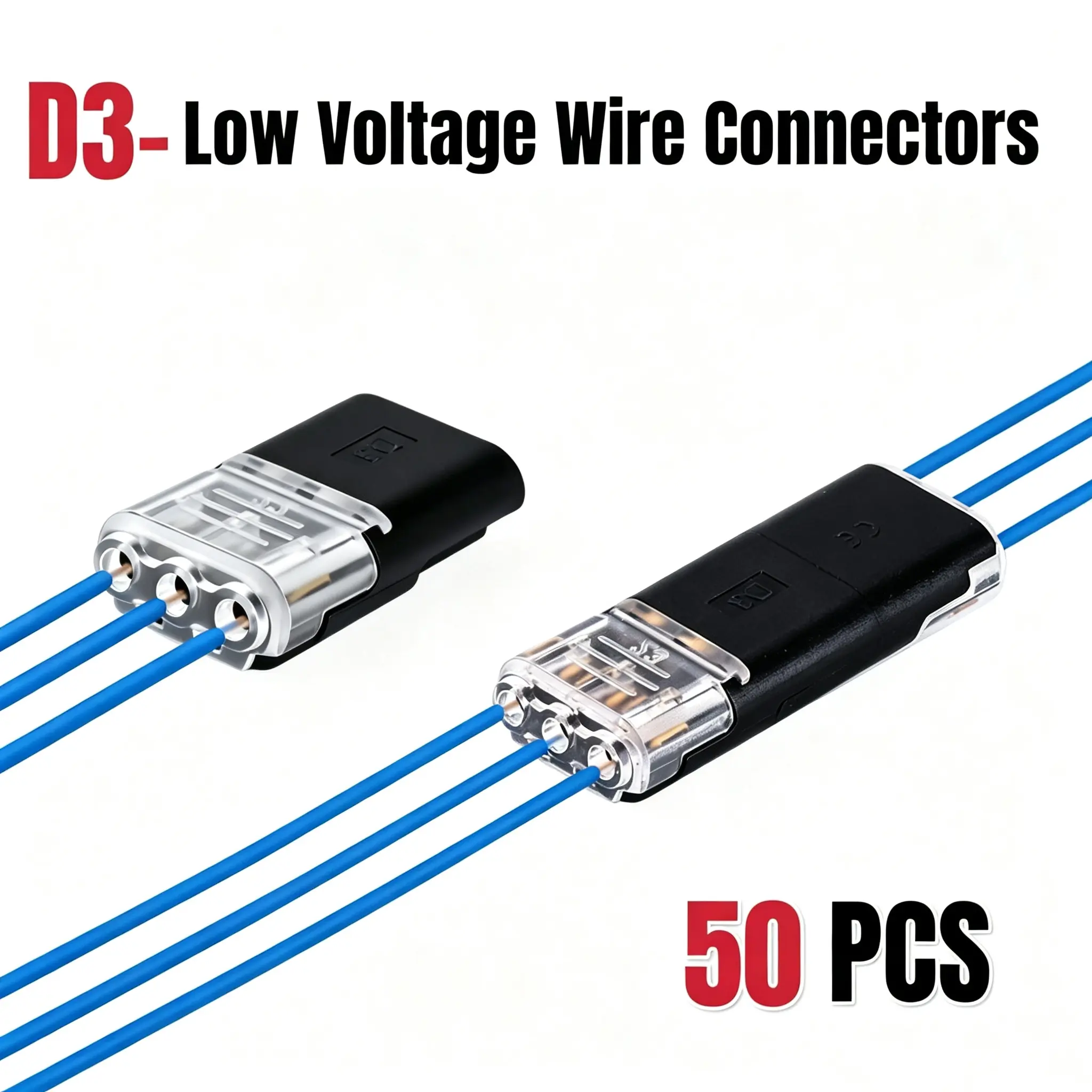 3-Way No-Strip Quick Wire Connectors for Home Improvement Electrical Equipment, Low-Voltage, Compact, Durable Terminals