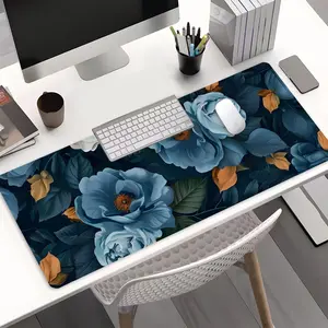 Deep Blue Vintage Floral Design Extra Large Gaming Mouse Pad，Aesthetic Desktop Decoration Protection Pad，Rubber Pad Non-slip Lock Edge Work Pad, Multi-size Mousepad Suitable For Laptop, Desktop Computer Games，Work，Family, Good Gift For Boys，Girls