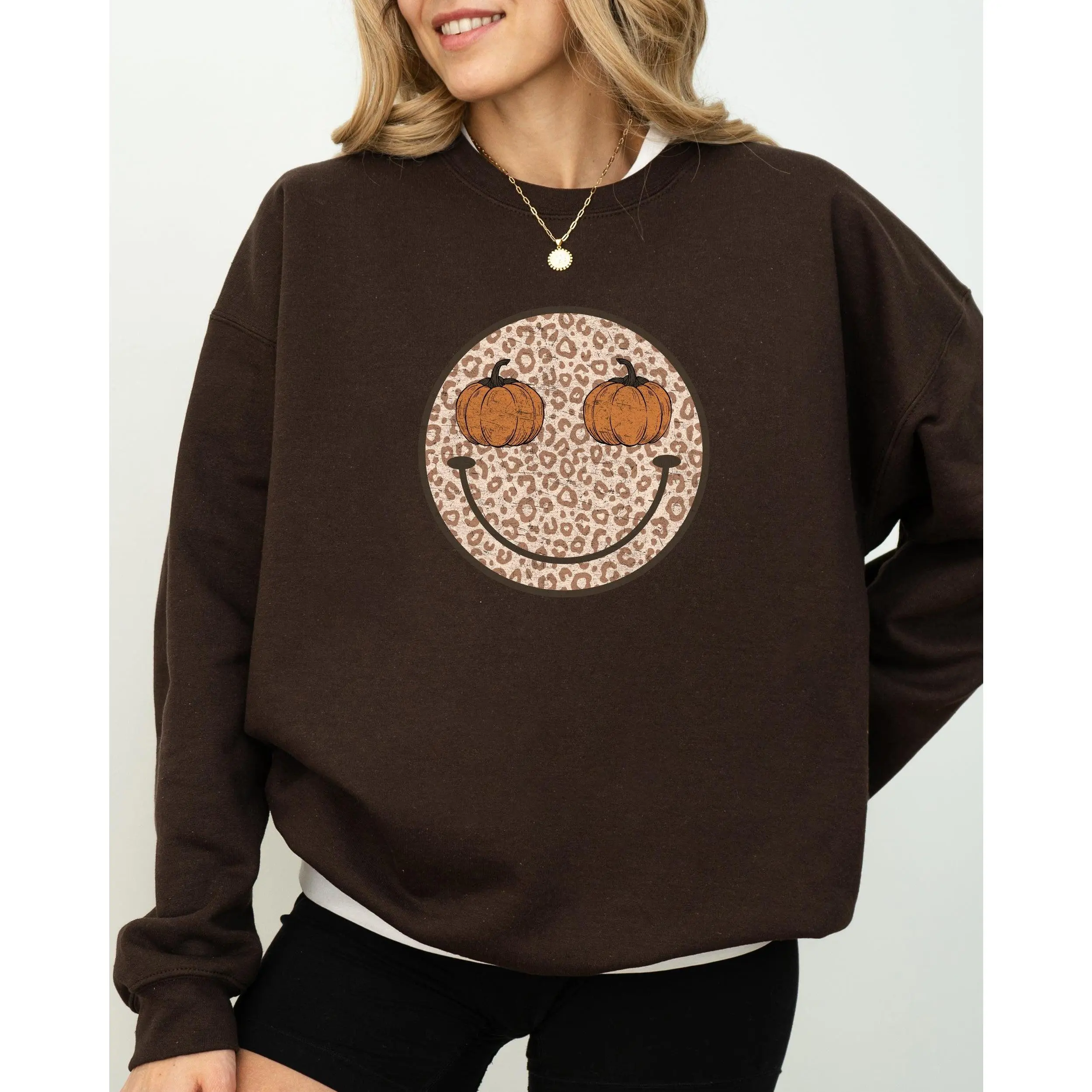 Leopard Print Smiley, Halloween, Pumpkin, Retro, Fall, Autumn Sweatshirt