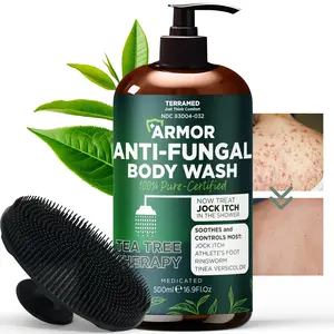 Antifungal Body Wash with Tea Tree Oil – For Back Acne, Ringworm, Eczema & Jock Itch – Antifungal Soap for Men & Women – Includes Silicone Scrubber – 16.9 oz