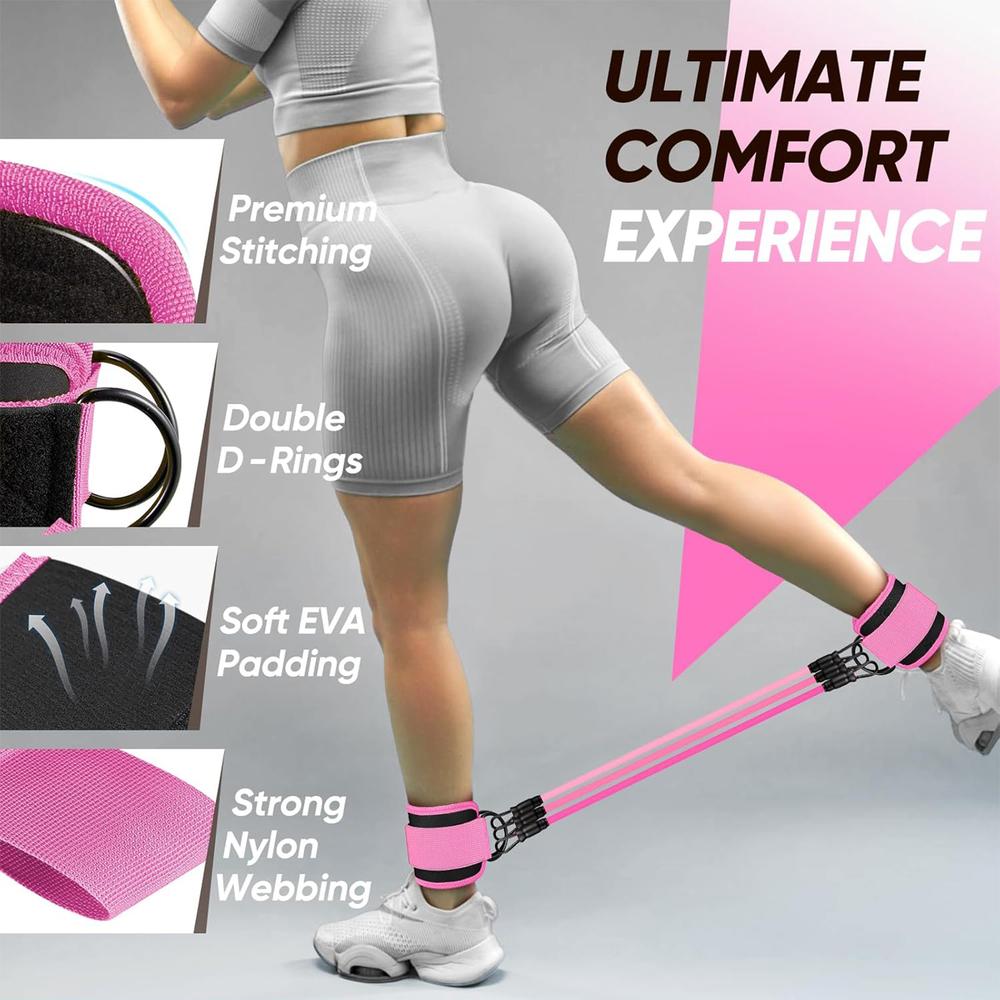 Ankle Cuff Resistance Bands Set, black wear-proof latex tubes with cushioned ankle wraps and portable bag, practical training tools for home fitness, campus sports, long-term beginner workout equipment kits