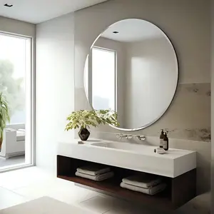 USHOWER Frameless Bathroom Vanity Mirror Round Wall Mirror with 1" Beveled Edge and Pre-Installed Brackets for Easy Installation - Mirrored Furniture