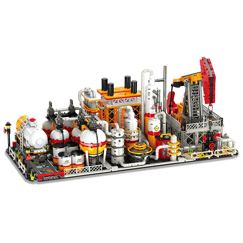 Petroleum Engineering Building Block Model, Industrial-Style 3-in-1 3D Kit (Oil Pumping+Refining+Storage), Classic Do-It-Yourself Build Set for Engineering Fans, Desk Display Toy