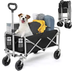 Collapsible Wagon, Beach Wagon with Big Wheels for Sand, Grocery Wagon All-Terrain Wheels Garden Grocery Wagon for Shopping Park Picnic, Camping, Beach Trip