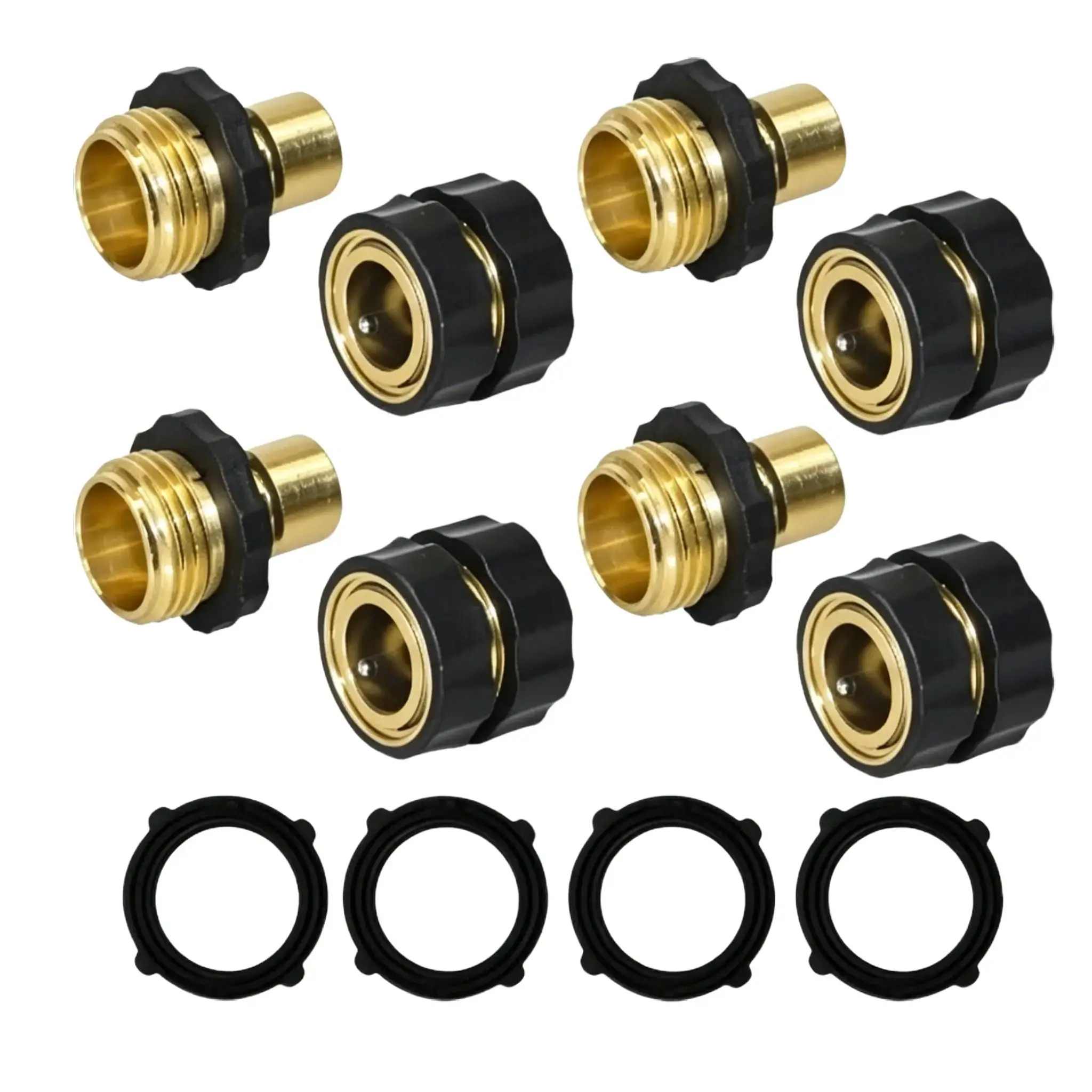 Garden Hose Quick Connector,3/4 Inch Male & Female 4 Set Brass Hose Fittings Adapter, Quick Connect Hose Couplings, Heavy Duty Leakproof Attachments with Rubber Seals, Plumbing Hardware for Water Pipe Repair, Car Wash & Lawn Irrigation