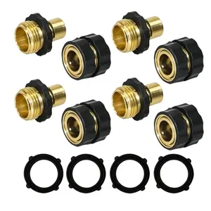 Garden Hose Quick Connector,3/4 Inch Male & Female 4 Set Brass Hose Fittings Adapter, Quick Connect Hose Couplings, Heavy Duty Leakproof Attachments with Rubber Seals, Plumbing Hardware for Water Pipe Repair, Car Wash & Lawn Irrigation