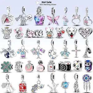 Hot Sale Love Heart Pink Charm 925 Silver Original Butterfly Airplane Travel Charms Beads Fit 925 Bracelets DIY Birthday Jewelry