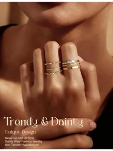 6 Pcs 14K Gold Plated Stackable Rings Set Stacking Rings for Women Girls Non Tarnish Dainty Rings Cubic Zirconia Thin Ring Set Trend Jewelry Size 5-11