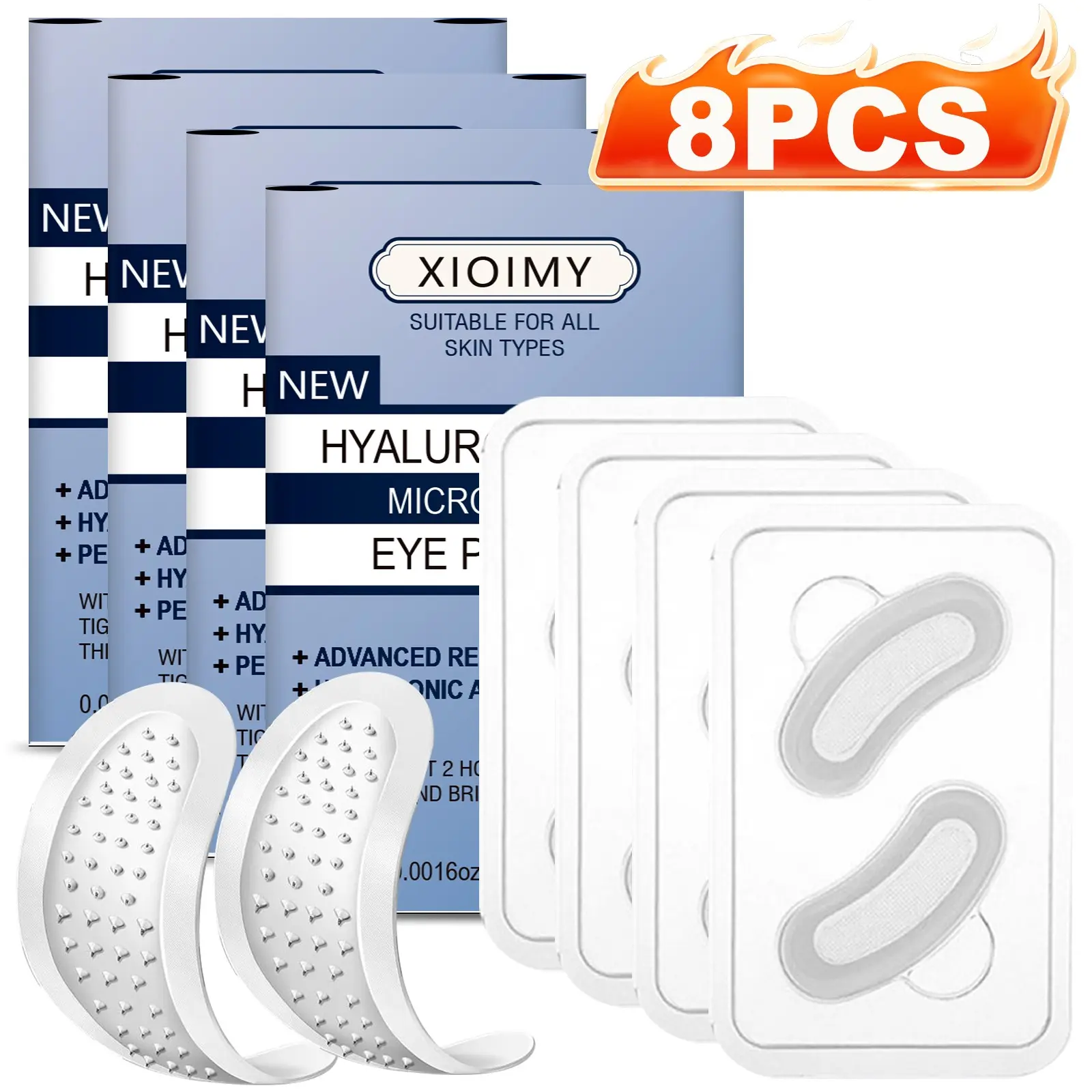 8pcs Hyaluronic Acid Micro Needle Moisturizing Eye Mask, Injected Retinol and Peptides, for Eyes Face Nose, Strong Moisture Firming Glow Facial
