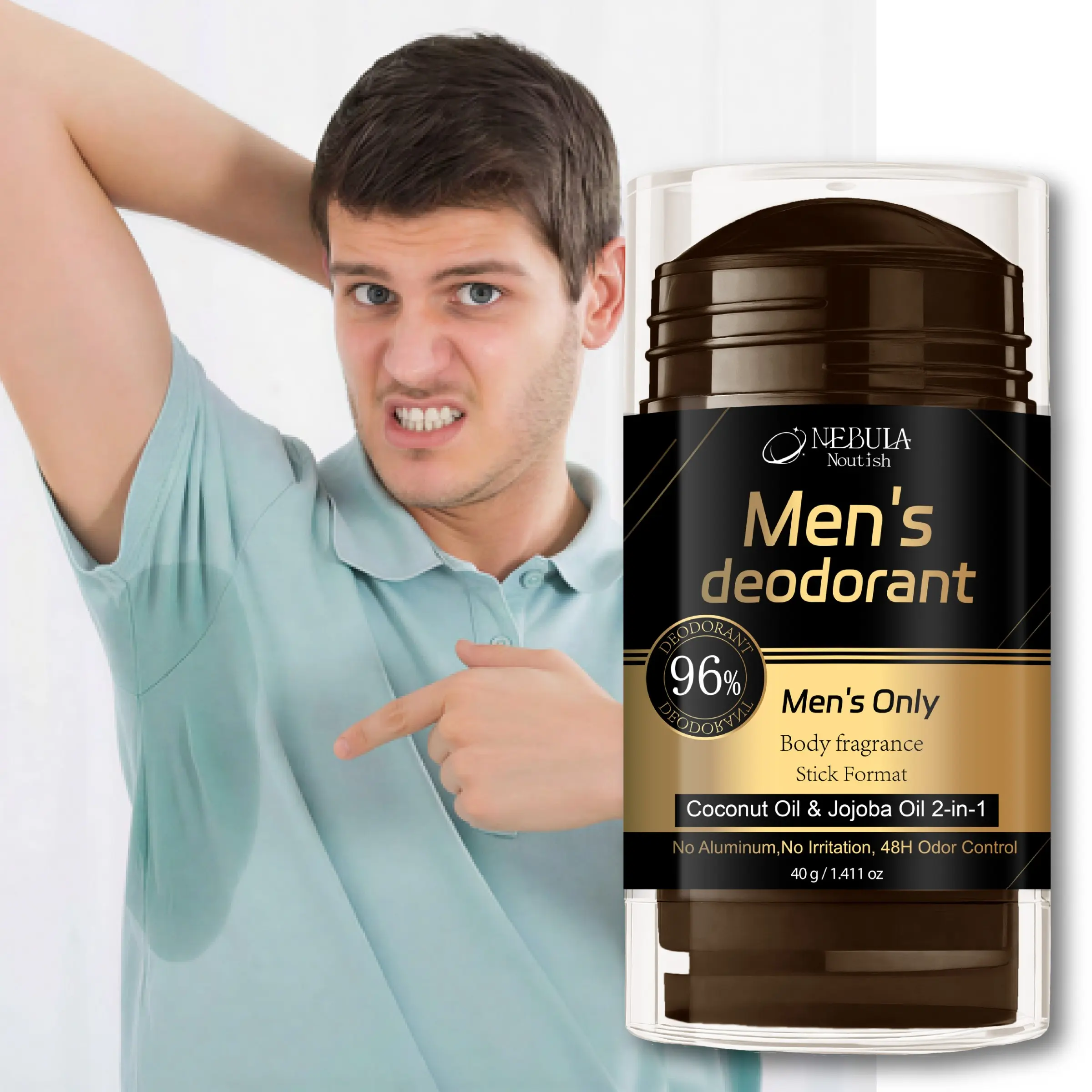 Coconut Oil Jojoba Hemp Men Deodorant Stick, Fresh Odor Control, Body Odor Remover, Gentle Dry Feel, Underarm Body Deodorant, Suitable for Commuting, Sports, Outdoor Use, Body Deodorizer, Body Care