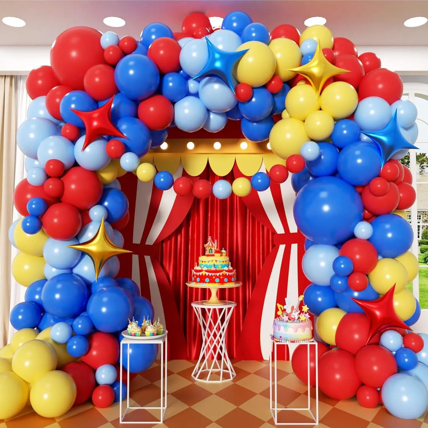 Carnival Balloon Garland Arch Kit 156Pcs, Red Blue Yellow Primary Color Balloons Rainbow Multicolor Balloons Arch Kit For Birthday Carnivals Circus Theme Carnival Party Theme Decorations