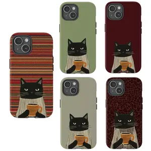Cute Black Cat Coffee Phone Case, Minimalist Cat Holding Mug Design, Stylish Protective Cover for ip and ss, gift for cat lovers