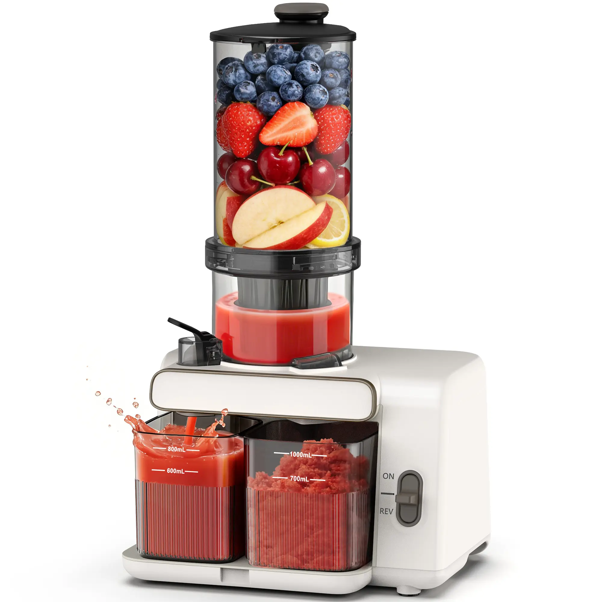 Cold Press Slow Masticating Juicer Extractor - 99% High Juice Yield, 5.4" Wide Feed Chute, 200W Quiet Motor, BPA-Free, 110V Plug, Pulp Auto Sep, Automatic for Whole Fruits Vegetables, Easy Clean & Assemble, Juice Extractor