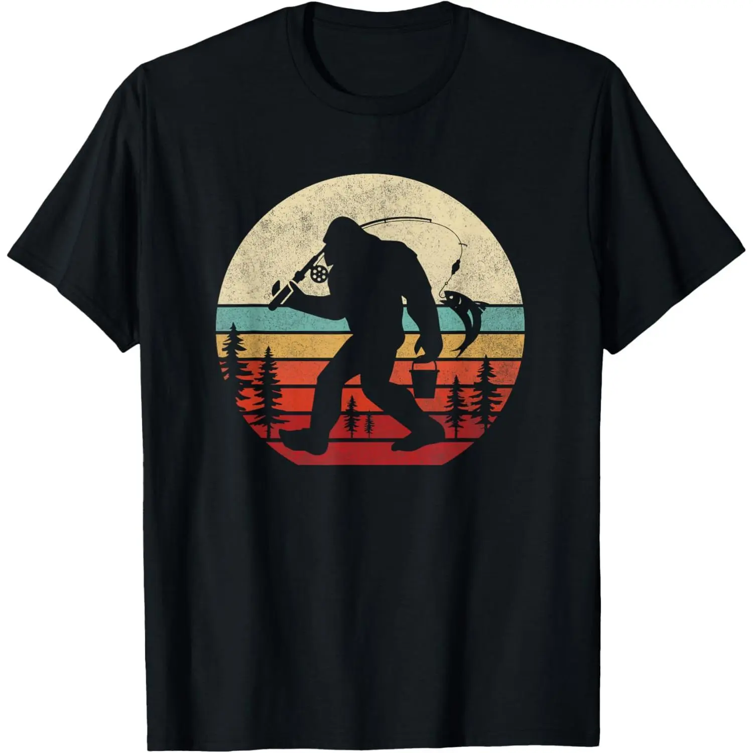 Cotton Short Sleeve Bigfoot Fishing Funny Retro Sasquatch Dad Men Kids T-Shirt For Men Women