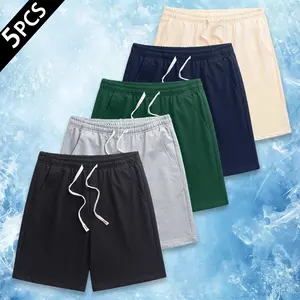 Men's 5-Piece Casual Loungewear Set - Lightweight, Neutral-Colored, Elastic, Loose-Fitting Elastane Shorts with Drawstring Waist for Home, Workout, 5-Piece Set 1, Loose-Fitting Men's Shorts