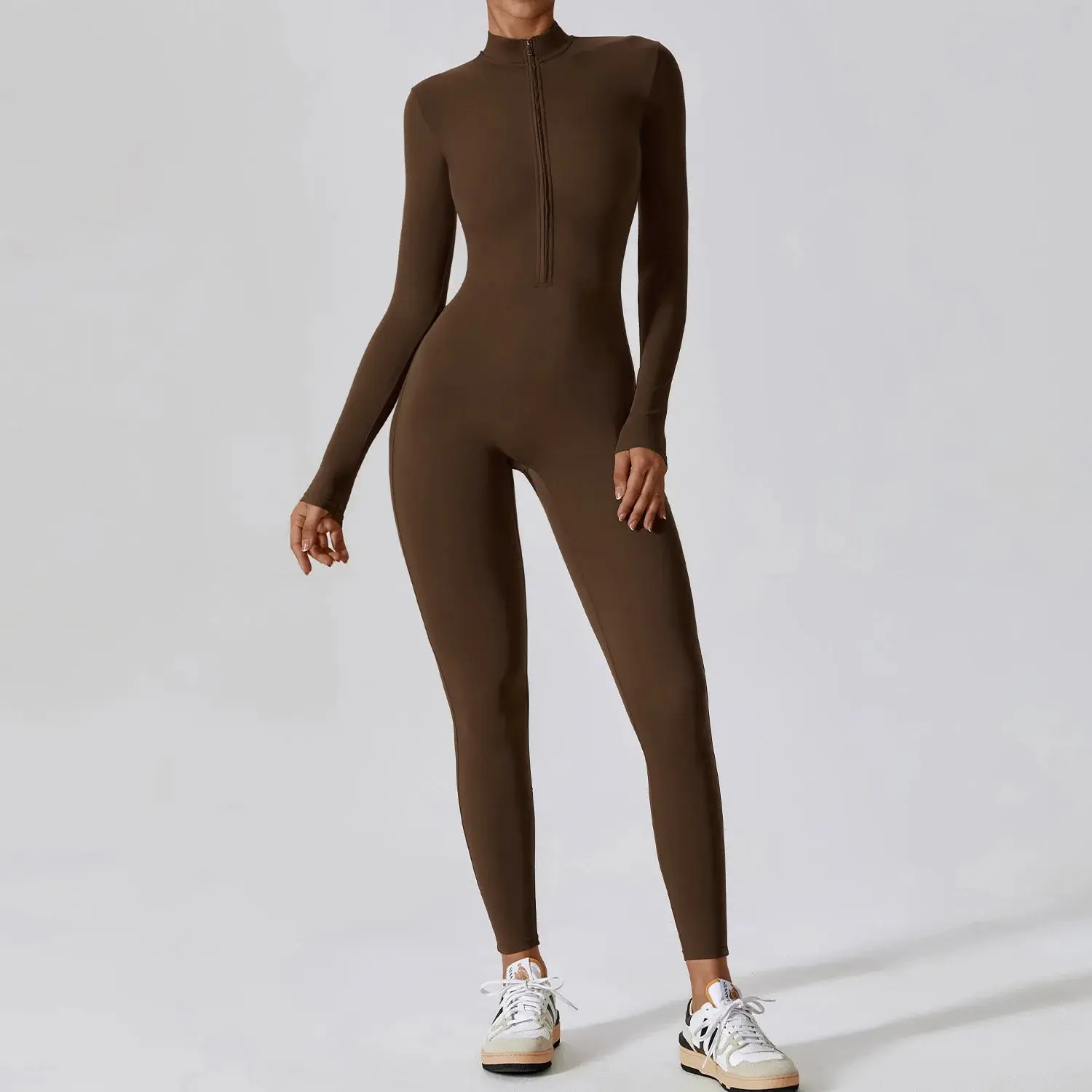 Yoga Jumpsuit Long Sleeved Zipper Training Rompers Sportswear Gym Fitness Workout Clothes Running Sports Long Pants Bodysuits
