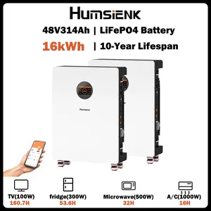 【2PACK】【Truck Delivery】HumsiENK 48V 314Ah LiFePO4 Lithium Battery - Offgrid power & Solar System Compatible, Bluetooth, Active Balancing, Wall-Mounted, 16kWh,  LCD Monitor, Grade A Cells, 15000+ Cycles, 10-Year Lifespan for Home Energy Storage