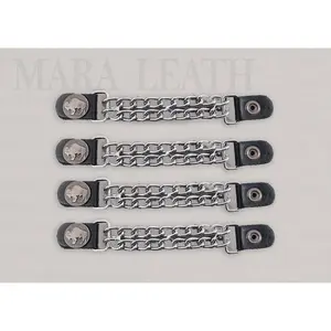 4pcs/set Leather + Stainless Steel Buffalo Nickel Motorcycle Vest Chainmail Extenders Snap On
