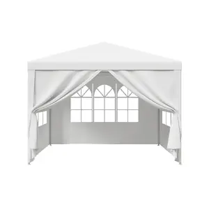 10x10 ft Outdoor Shade Canopy Tent, Lightweight Sunshade Canopy with Steel-Tube Frame, UV-Shielded Gazebo Patio Shelter with 4 Side Walls for Parties, Weddings, White