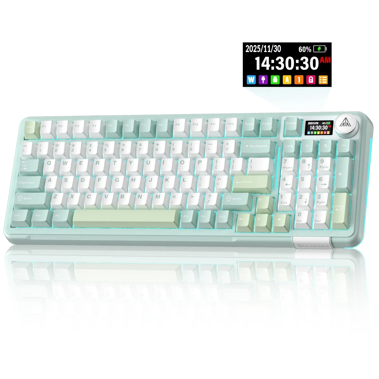 Solakaka A99 Pro Creamy Mechanical Keyboard - Hot-Swappable Customizable Switches, LCD Screen, Control Knob, Tri-Mode BT/2.4G/USB-C, Wireless Rechargeable for Computers & Office Use