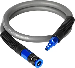 Hybrid Lead-in Air Hose 3/8 In. x 3 ft, Lightweight, Flexible, Durable Air Compressor Hose with  Universal Quick Coupler and Industrial Plug, Gray