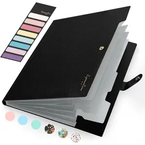 Accordion File Organizer Letter Size Expanding File Folder with Labels 5 Pocket Folders for Document Portable Paper Bill Receipt Organizer for Home School Office Supplies A4 Size Black