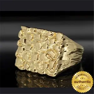 Electroplated Gold Nugget Ring with Geometric Square Texture, Unique Elegant Stackable Ring, Gold Accents Fashion Costume Jewelry Accessory for Outfit Matching, Unique Rings summerwins