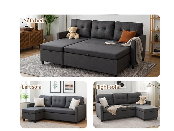 Sleeper Sofa Couch, Oversized Pull Out Couch Bed with Storage Chaise, Sectional Sleeper Sofa Bed for Living Room