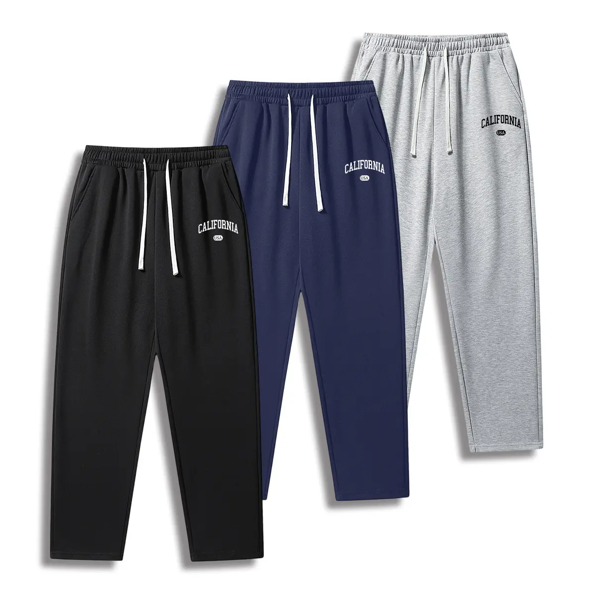 Men's Loose-Fit Solid Color Ankle Casual Pants - Adjustable Drawstring Waistband, Fashionable Blended Fabric, Comfy Menswear for Street/Sporty Styles, All-Season Versatility, Autumn Outfits, Ankle Men's Pants, Casual Men's Pants